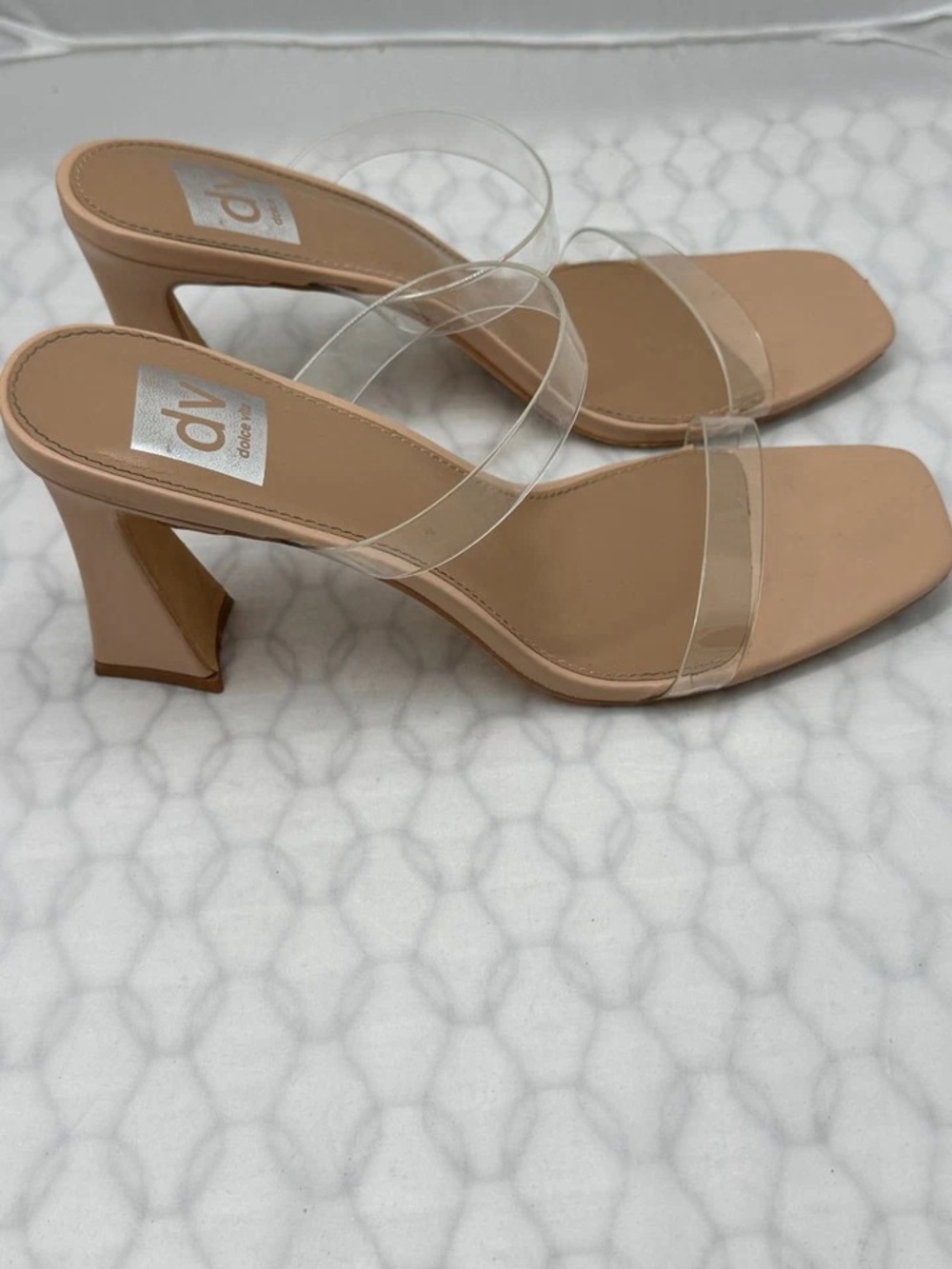 DV by Dolce Vita Nude Block Heel Mules with Clear Straps